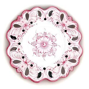 Portuguese Pink Vestal Alcobaca Reticulated Plate Large Wall 10" Portugal Rare